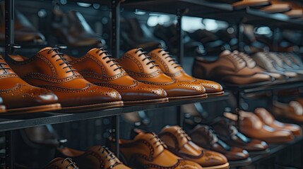 Wall Mural - Luxurious shoe store showcases a fashionable collection, blending classic elegance and modern styles for discerning shoppers.