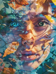 Wall Mural - A woman's face is shown through a leafy background