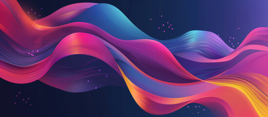 Wall Mural - Abstract background with colorful waves, gradients and glowing elements for design banner on a dark blue background