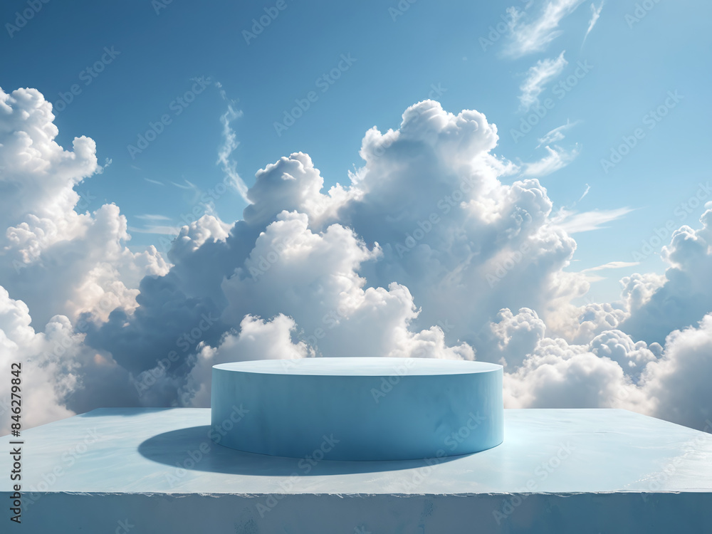 Cloud background podium blue 3d product sky white display platform ...