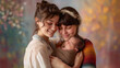 © BB_Stock - LGBTQ lesbian couple hugs newborn baby with love and happiness adoption