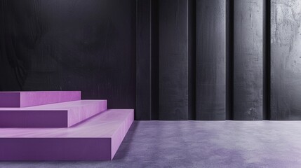 Wall Mural - A purple staircase is in front of a wall with a black background