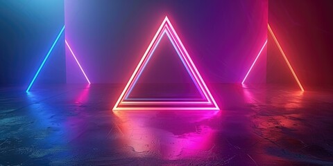 Wall Mural - A neon sign with three triangles in a row