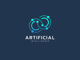 Wall Mural - artificial intelligence with twisted infinity double circle symbol technology analysis logo vector d