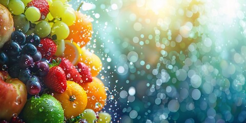 Wall Mural - Assorted Fresh Fruits with Water Droplets