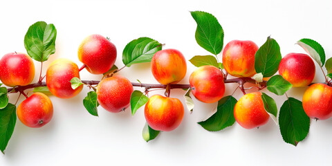 Wall Mural - Close-up of ripe apples on a tree branch. Vibrant citrus fruits and green leaves convey freshness and healthy living.