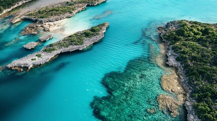 Wall Mural - An aerial view of a picturesque coastline with turquoise waters.