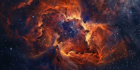 Wall Mural - A large orange cloud in the sky with many stars
