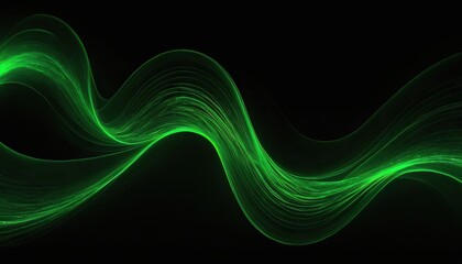 Wall Mural - Abstract green softness and transparent lines wave design isolated on a black background.