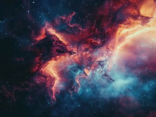 Wall Mural - A colorful space scene with a large red and blue cloud