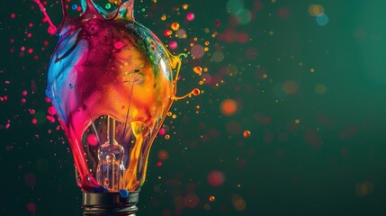 Poster - A colorful light bulb with paint splatters around it