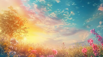 Wall Mural - Colorful Summer Sky with Clear Weather and Beautiful Morning Nature