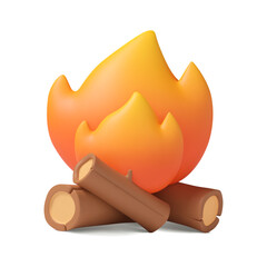 3d campfire with wooden logs. bonfire in simple plastic style. isolated vector cartoon element, flam