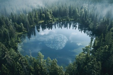 Wall Mural - a large body of water surrounded by trees