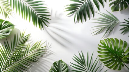 Wall Mural - Natural Tropical Leaves Shadow Overlay. Perfect for: product presentation overlays, mockup backgrounds, seasonal promotional materials, e-commerce product listings, social media posts, website banners