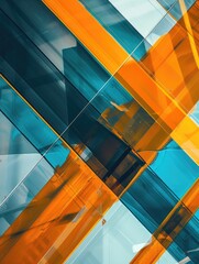 Poster - A colorful abstract painting with blue, orange, and green stripes