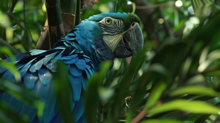 Beautiful exotic parrot in the middle of a tropical rainforest
