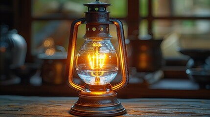 Canvas Print - old oil lamp on wooden table