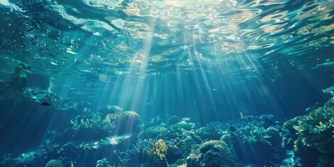 Canvas Print - A beautiful underwater scene with sunlight shining through the water