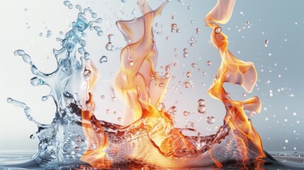 Wall Mural - fire and ice, white background. generative ai.