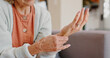 © Charlize Davids/peopleimages.com - Medical, wrist pain and senior person with arthritis, osteoporosis and fibromyalgia on sofa. Home, lounge and woman with hands massage for discomfort, bruise muscle and carpal tunnel in retirement