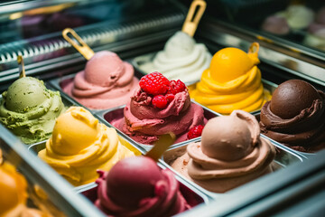 Wall Mural - A colorful assortment of gelato flavored ice cream