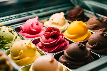 Wall Mural - A colorful assortment of gelato flavored ice cream