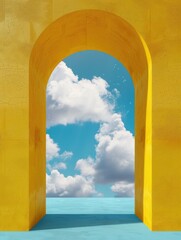 Wall Mural - A yellow archway with a blue sky behind it