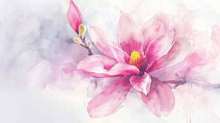 Wall Mural - Watercolor painting of pink magnolia flower for design decoration