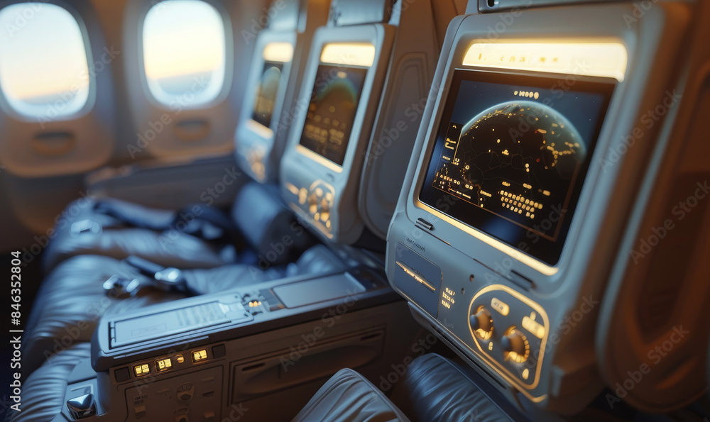 Flight Console. Time In-flight entertainment console for commercial passenger flight ...