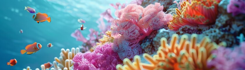 Vibrant underwater coral reef scene with colorful fish and diverse marine life. Perfect for oceanic, aquatic life, and nature-related projects.