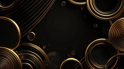 Wall Mural - A black background with gold circles and a black circle in the middle