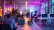 © visoot - Digital agency office, with laptops, and people, purple light. Generative AI.