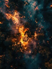 Wall Mural - A fire is burning in the woods and the sky is dark