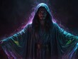 © Алексей Леганьков - A mystical image of a male magician sorcerer on a dark background. A caster in a black robe with a hood.