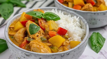  A tight shot of a bowl filled with rice and vegetables on a table Two utensils, a fork and spoon, are placed nearby