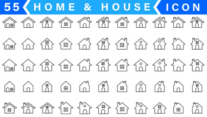 Collection home icons. House symbol. Set of real estate objects and houses black icons isolated on white background. Vector illustration