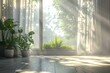 © AbsoluteAI - A serene room flooded with natural light, showcasing the benefits of an advanced air purification system Portray a delicate balance of nature and technology using photorealistic digital rendering