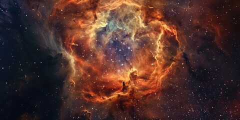 Wall Mural - A large orange cloud in space with many stars