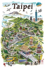 Vibrant Sketchnote Style Travel Map of Taipei Showcasing Key Landmarks and Attractions