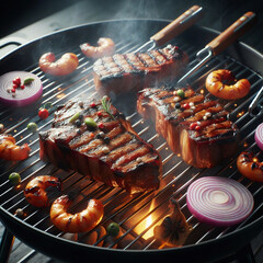 Wall Mural - grilled beef steak on barbecue grill