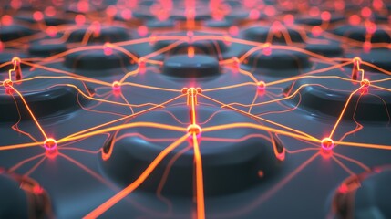 Poster - 3D rendering of interconnected technology nodes on a dark background