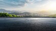 © The Little Hut - Asphalt road and city skyline with green mountain landscape on a sunny day panoramic view : Generative AI