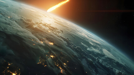 Wall Mural - Long distant shot of a comet threatening the earth.