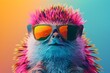 © milkyway - Surreal Colorful Cartoon Hedgehog Wearing Sunglasses on Vivid Background with Space for Text
