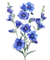 Wall Mural - Watercolor Blue Flowers on Checkered Background.
