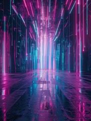 Wall Mural - A neon lighted room with a blue and purple color scheme