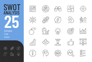 SWOT Analysis Editable Icons set. Vector illustration in modern thin line style of business related icons: strengths, weakness, opportunities, and threads. Pictograms and infographics for mobile apps.