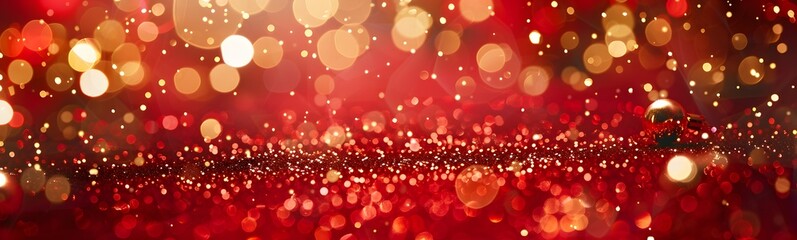 elegant red festive background with golden glitter and stars. 
