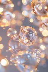 Canvas Print - A bunch of bubbles floating in the air with a golden hue